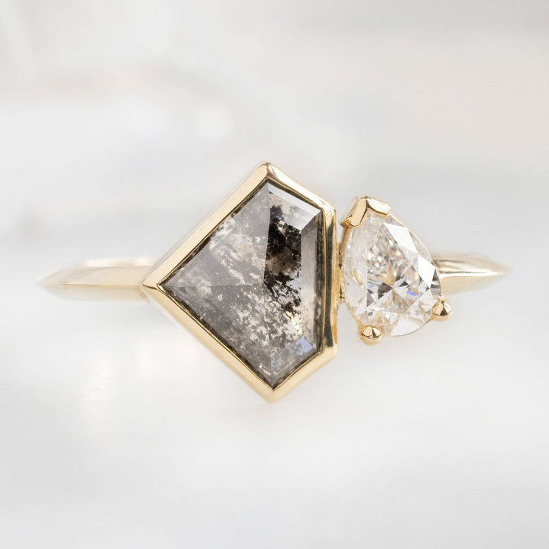 The You and Me Ring | 1.52ct Shield Salt and Pepper Diamond in 14K Yellow Gold