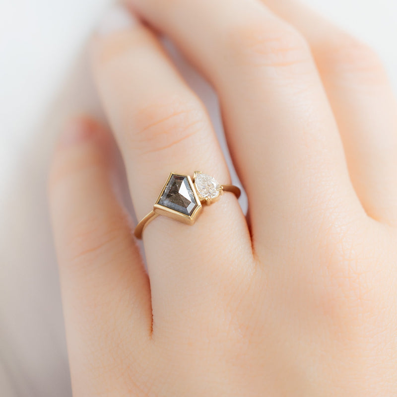 The You and Me Ring | 1.52ct Shield Salt and Pepper Diamond in 14K Yellow Gold