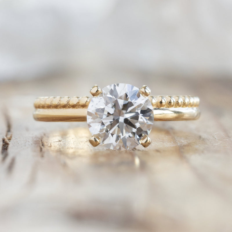 The Duo Beaded Ring | 1.40ct Lab Grown Round White Diamond in 14K Yellow Gold