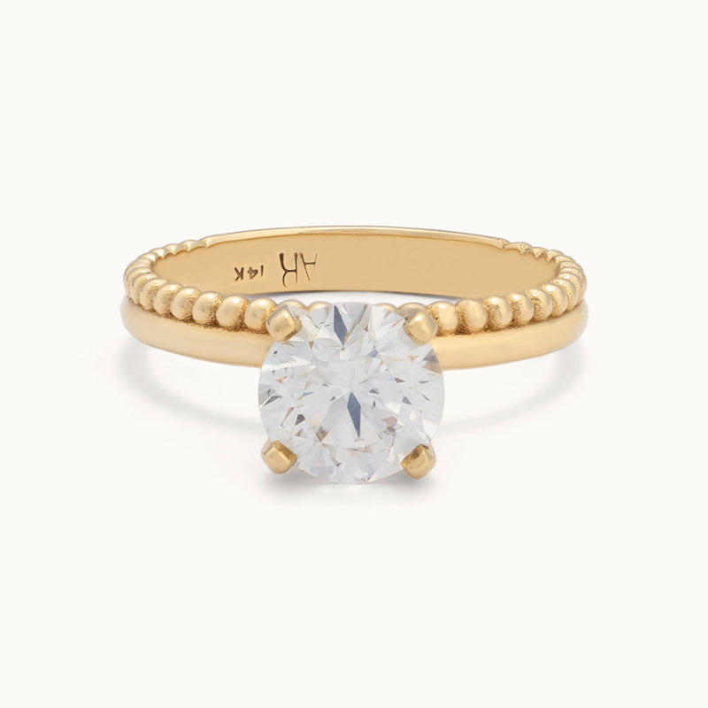 The Duo Beaded Ring | 1.40ct Lab Grown Round White Diamond in 14K Yellow Gold