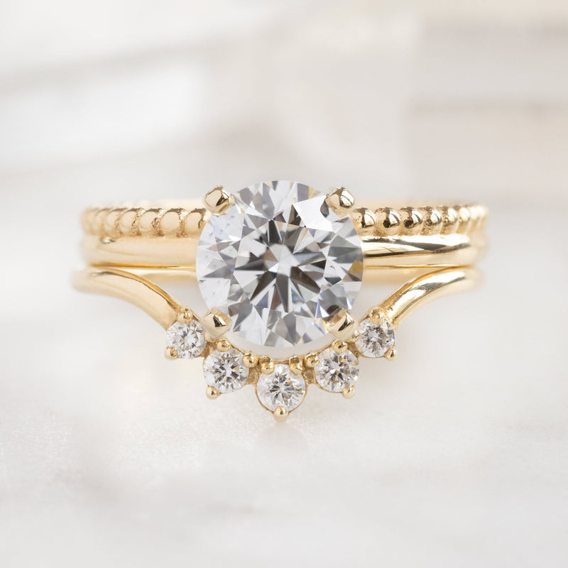 The Duo Beaded Ring | 1.40ct Lab Grown Round White Diamond in 14K Yellow Gold