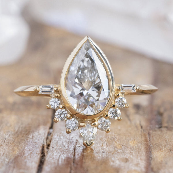 The Posy Ring | 1.51ct Lab Grown Pear White Diamond in 14K Yellow Gold