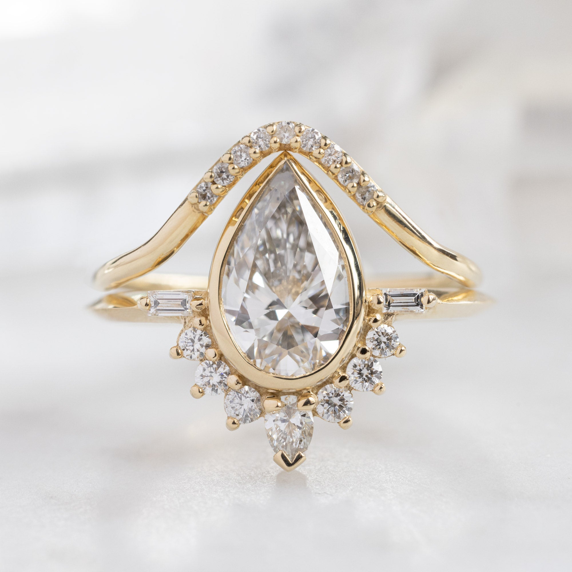 The Posy Ring | 1.51ct Lab Grown Pear White Diamond in 14K Yellow Gold