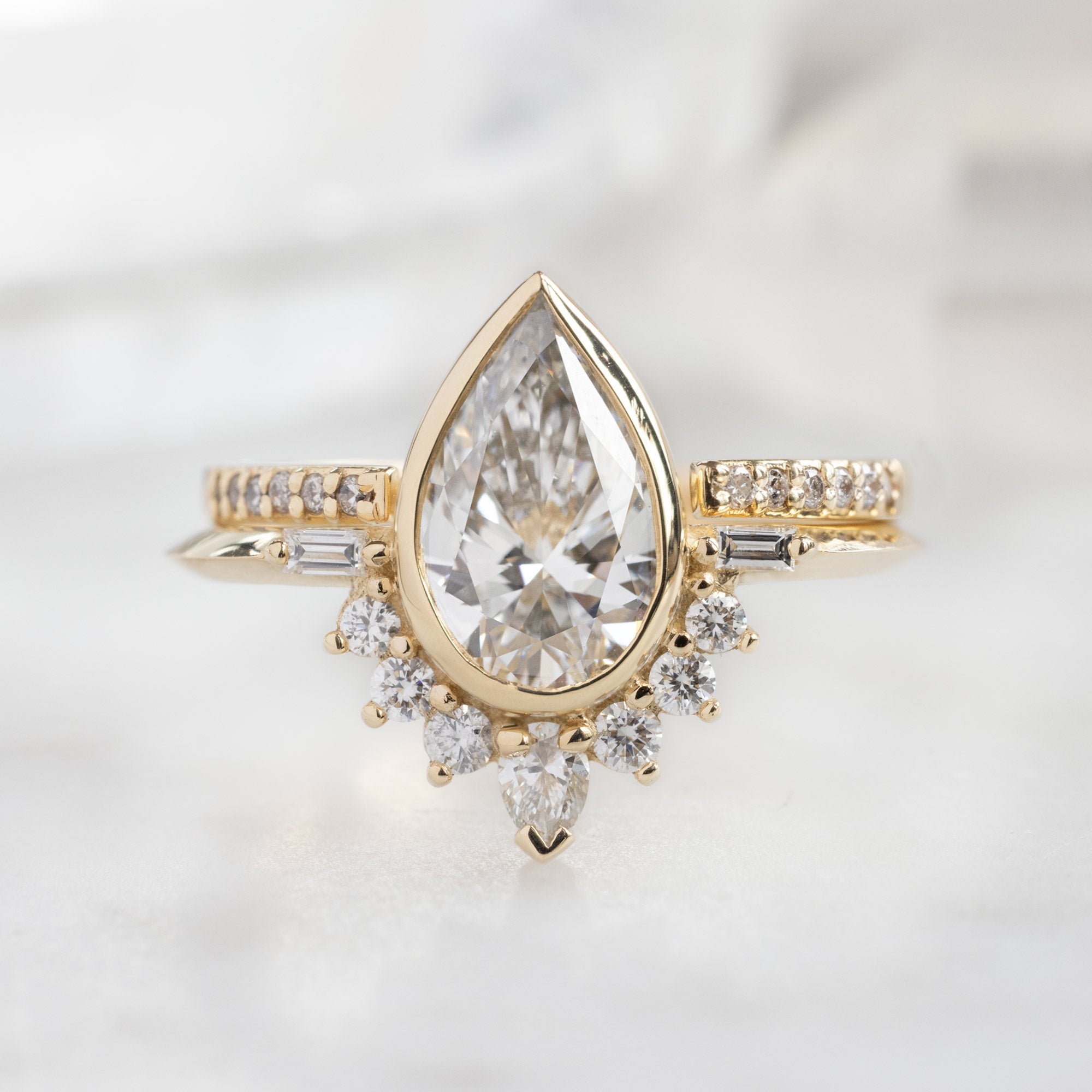 The Posy Ring | 1.51ct Lab Grown Pear White Diamond in 14K Yellow Gold