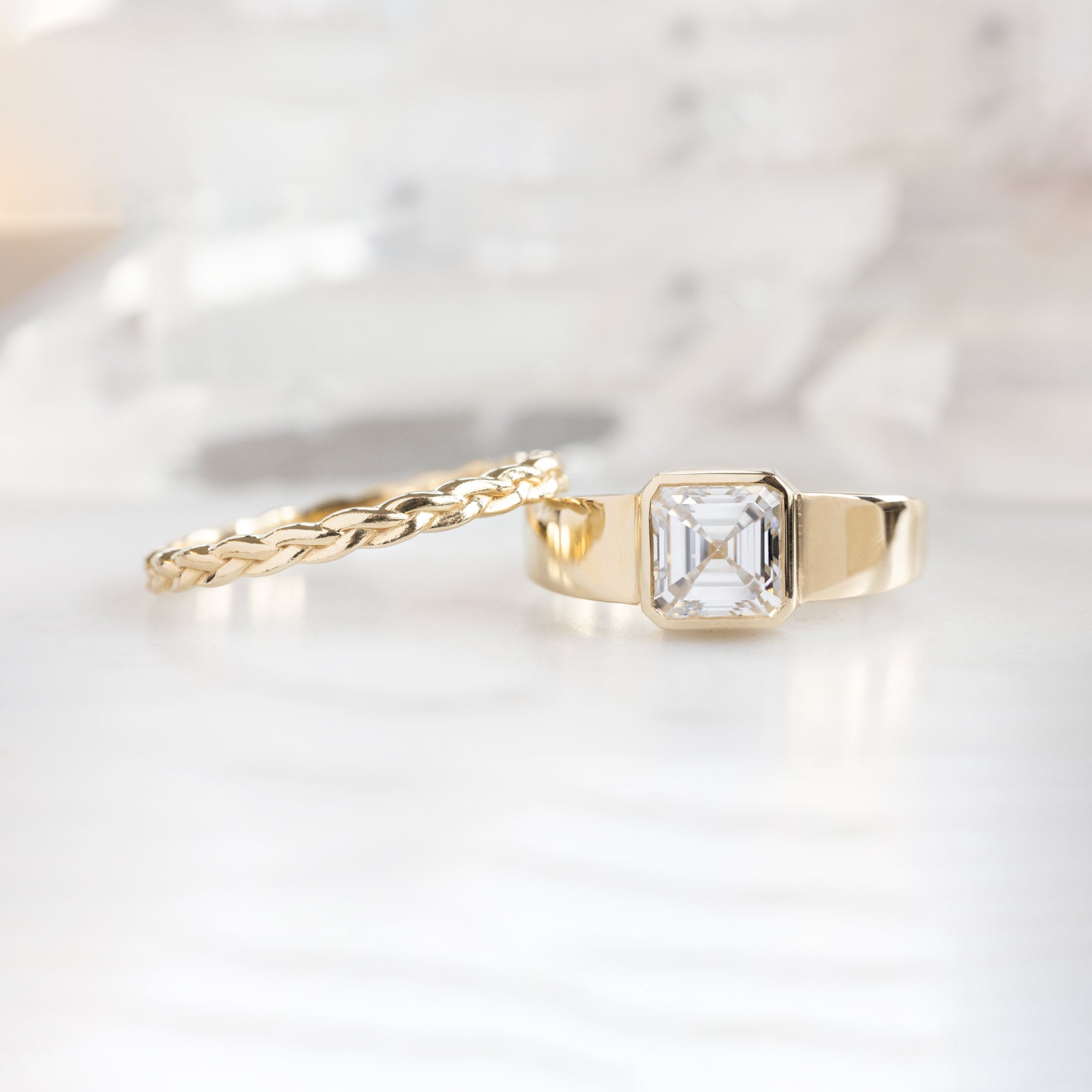 The Signet Ring | 1.25ct Lab Grown Asscher White Diamond in 14K Yellow Gold