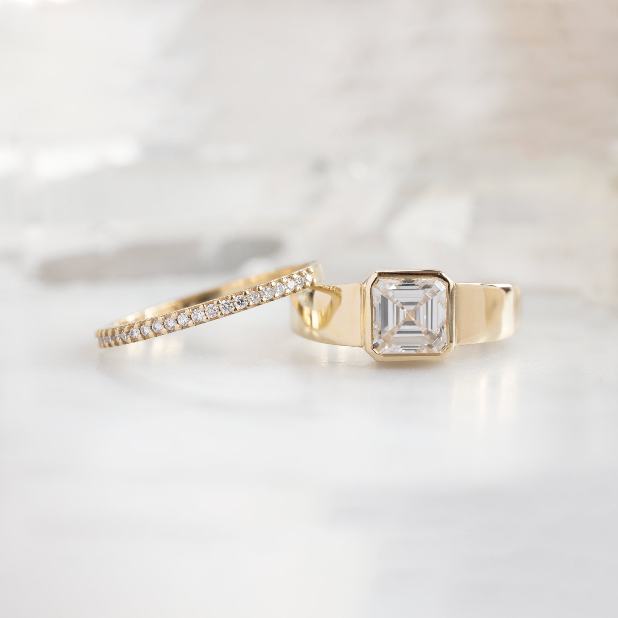 The Signet Ring | 1.25ct Lab Grown Asscher White Diamond in 14K Yellow Gold