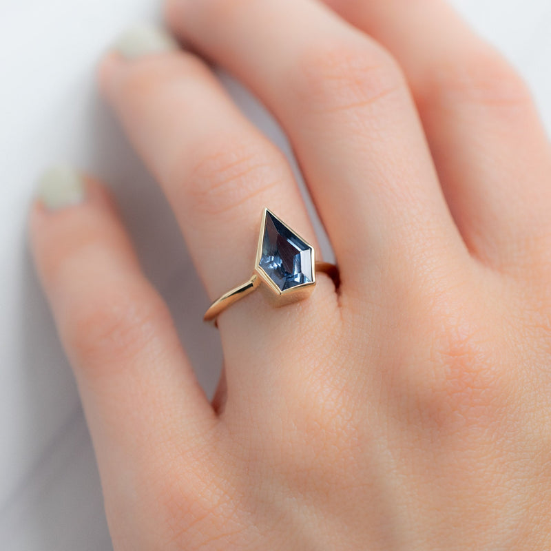 The Hazel Ring | 3.08ct Shield Blue Sapphire in 14K Yellow Gold