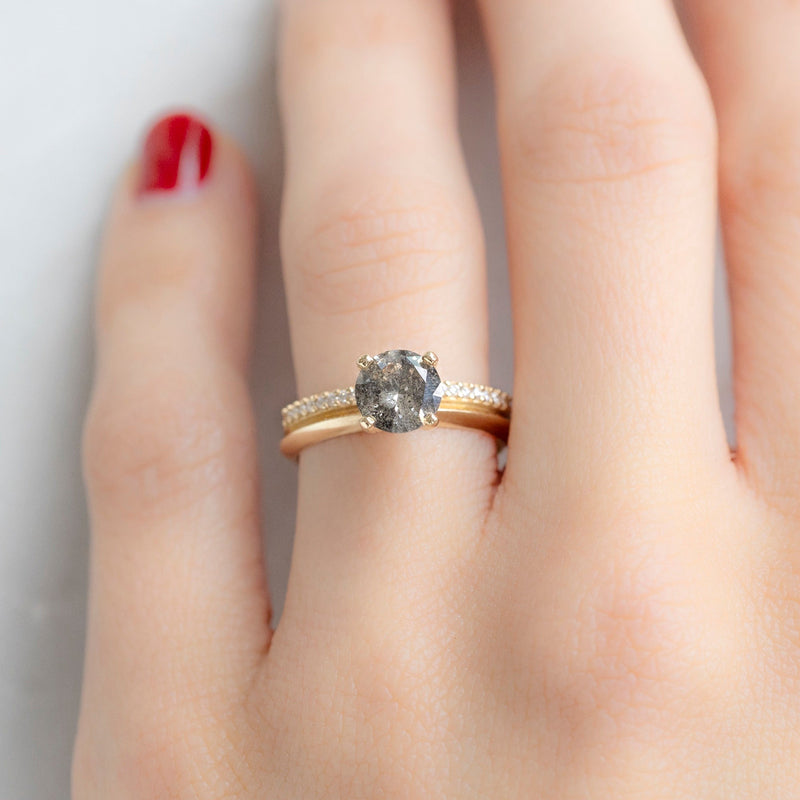 The Duo Pavé Ring | 1.14ct Round Salt and Pepper Diamond in 14K Yellow Gold