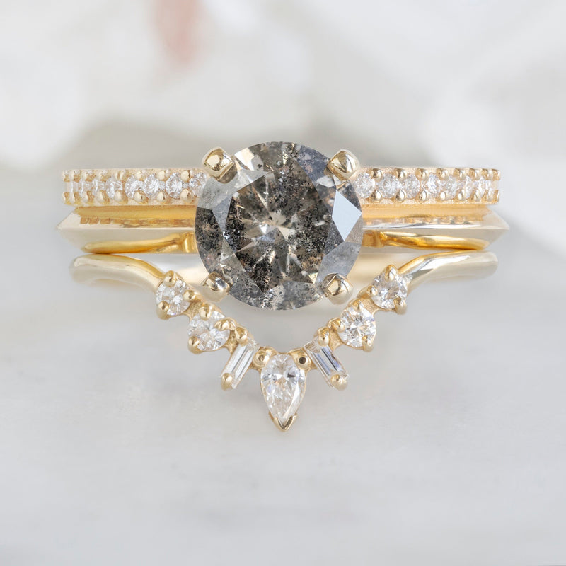 The Duo Pavé Ring | 1.14ct Round Salt and Pepper Diamond in 14K Yellow Gold