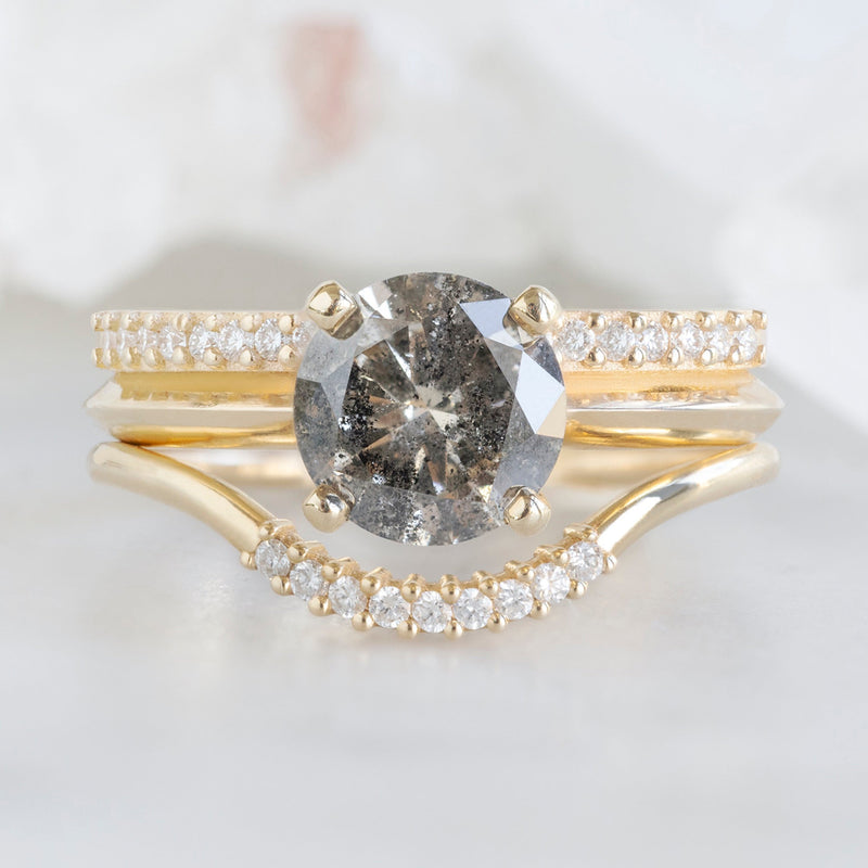 The Duo Pavé Ring | 1.14ct Round Salt and Pepper Diamond in 14K Yellow Gold