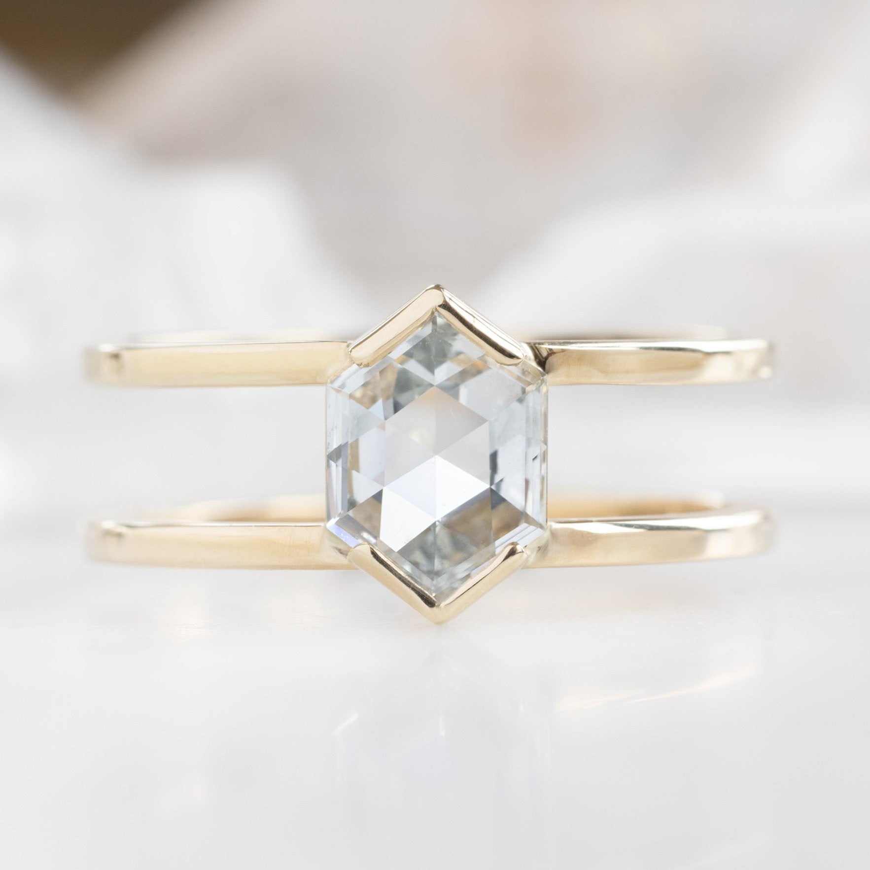 The Poppy Ring | 0.59ct Hexagon Natural White Diamond in 14K Yellow Gold