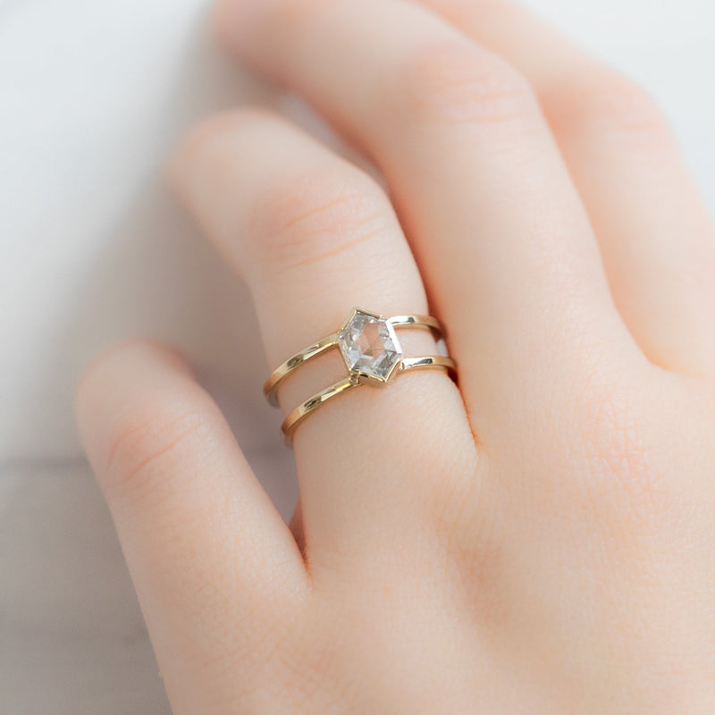 The Poppy Ring | 0.59ct Hexagon White Diamond in 14K Yellow Gold