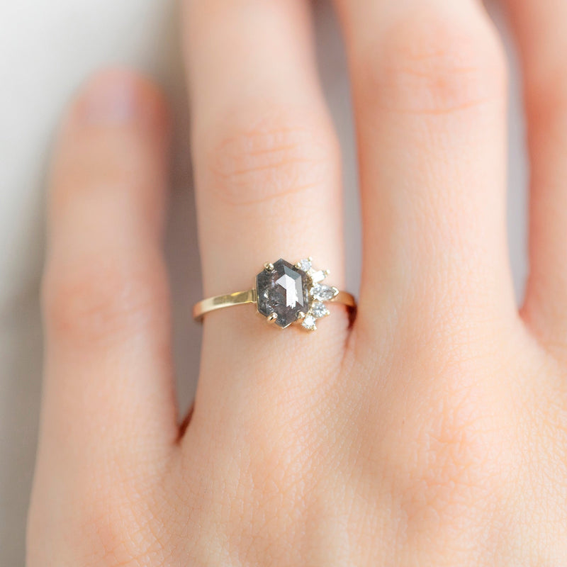 The Cluster Ring | 1.28ct Hexagon Salt and Pepper Diamond in 14K Yellow Gold