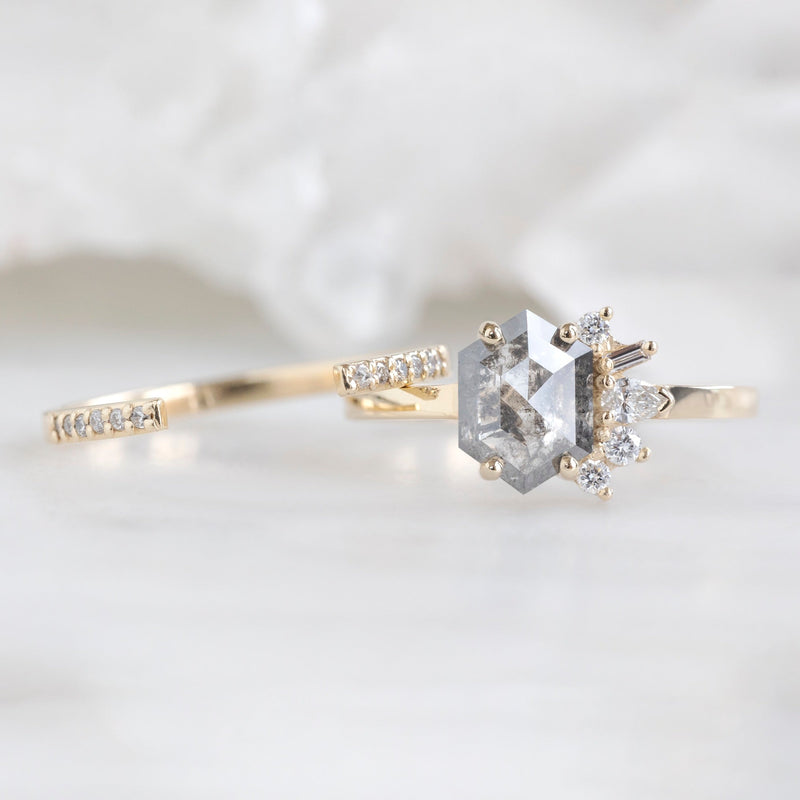 The Cluster Ring | 1.28ct Hexagon Salt and Pepper Diamond in 14K Yellow Gold