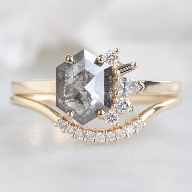 The Cluster Ring | 1.28ct Hexagon Salt and Pepper Diamond in 14K Yellow Gold