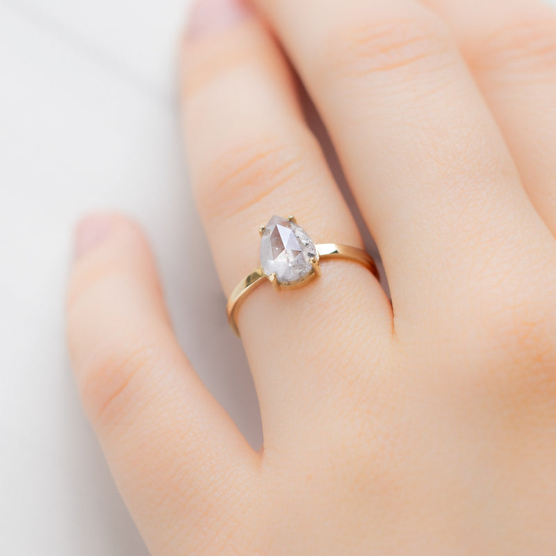 The Bryn Ring | 1.72ct Pear Salt and Pepper Diamond in 14K Yellow Gold