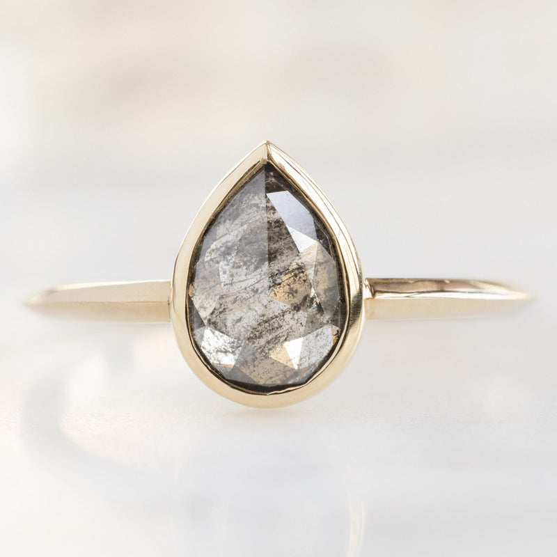 The Hazel Ring | 1.16ct Pear Salt and Pepper Diamond in 14K Yellow Gold