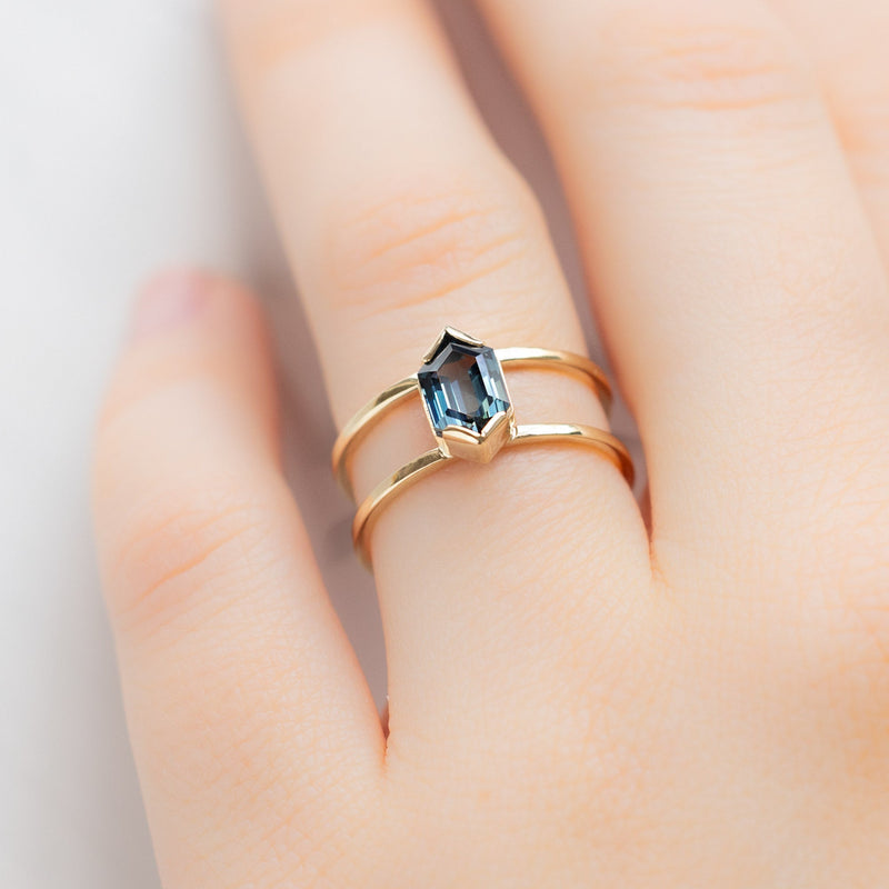 The Poppy Ring | 1.24ct Hexagon Blue Sapphire in 14K Yellow Gold