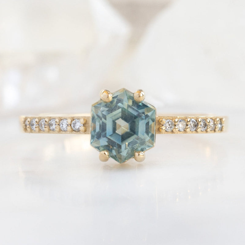 The Willow Ring | 1.09ct Hexagon Montana Sapphire in 14K Yellow Gold