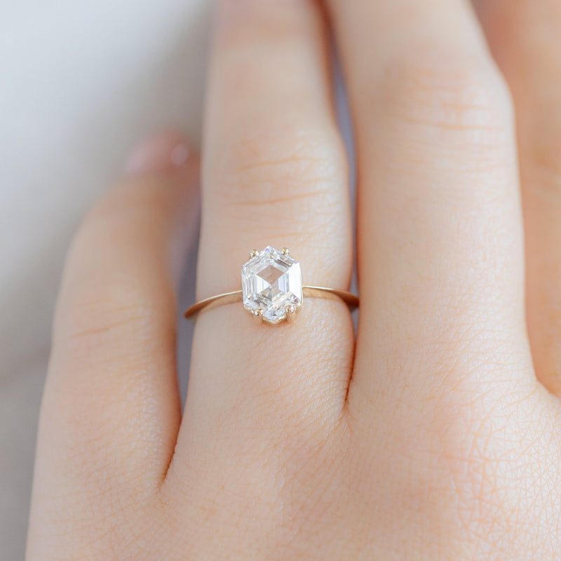 The Bryn Ring | 1.60ct Lab Grown Hexagon White Diamond in 14K Yellow Gold