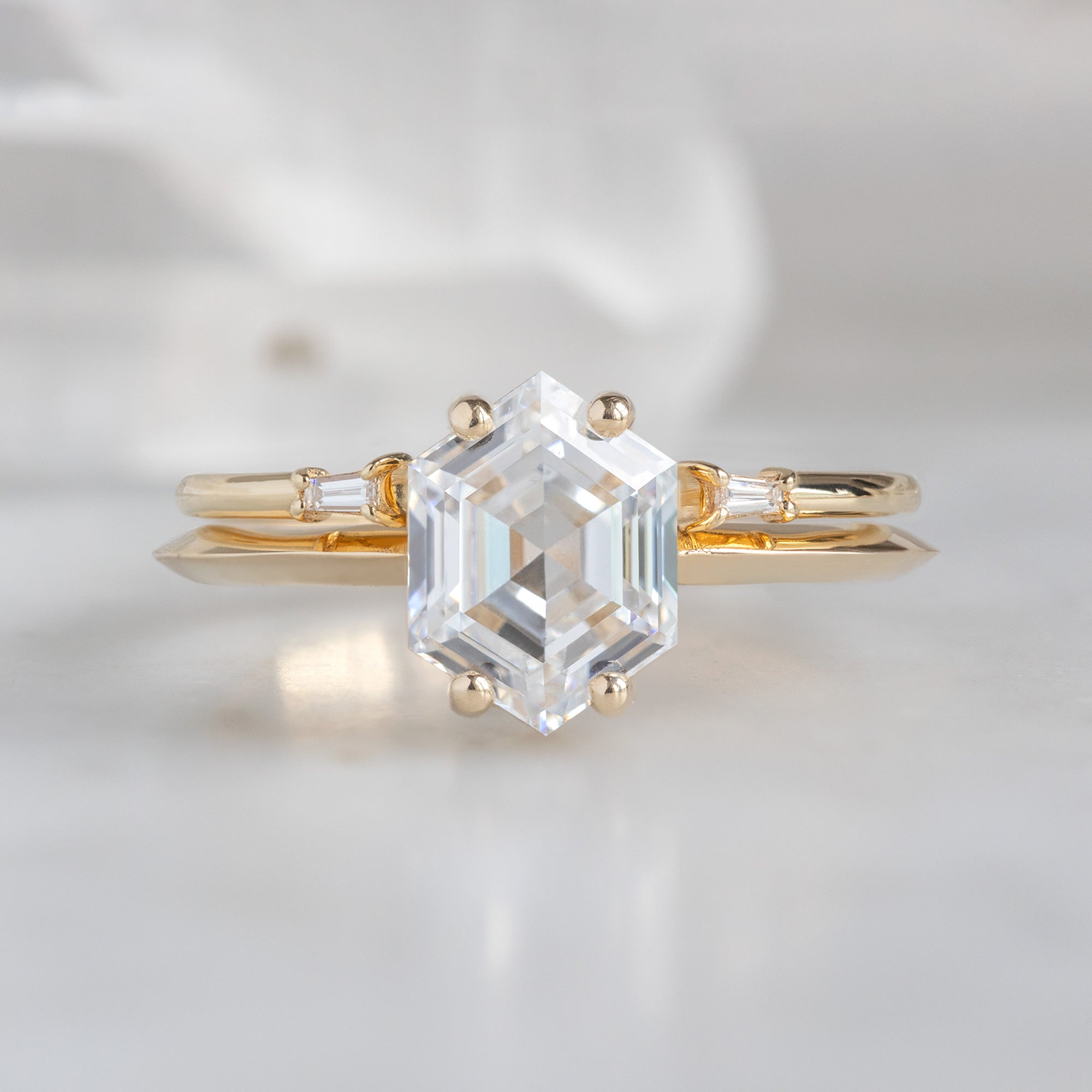 The Bryn Ring | 1.60ct Lab Grown Hexagon White Diamond in 14K Yellow Gold