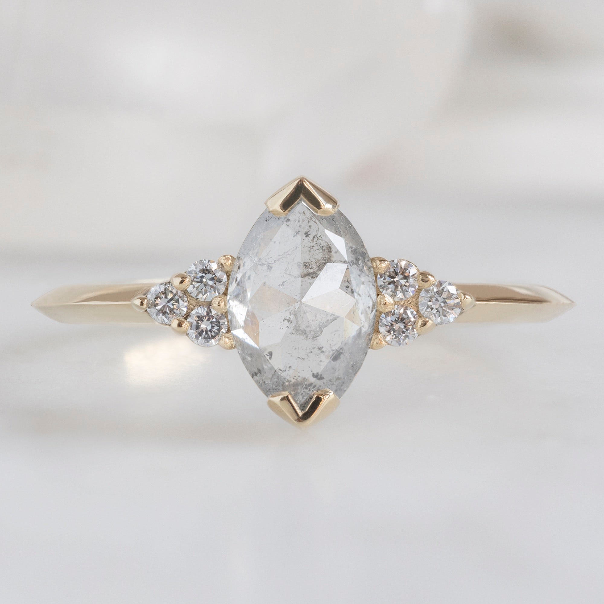 The Ivy Ring | 0.82ct Marquise Salt and Pepper Diamond in 14K Yellow Gold