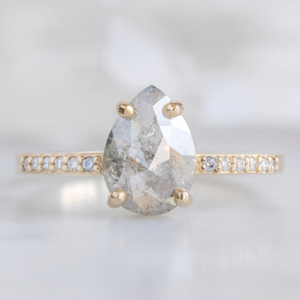 The Willow Ring | 0.86ct Pear Salt and Pepper Diamond in 14K Yellow Gold