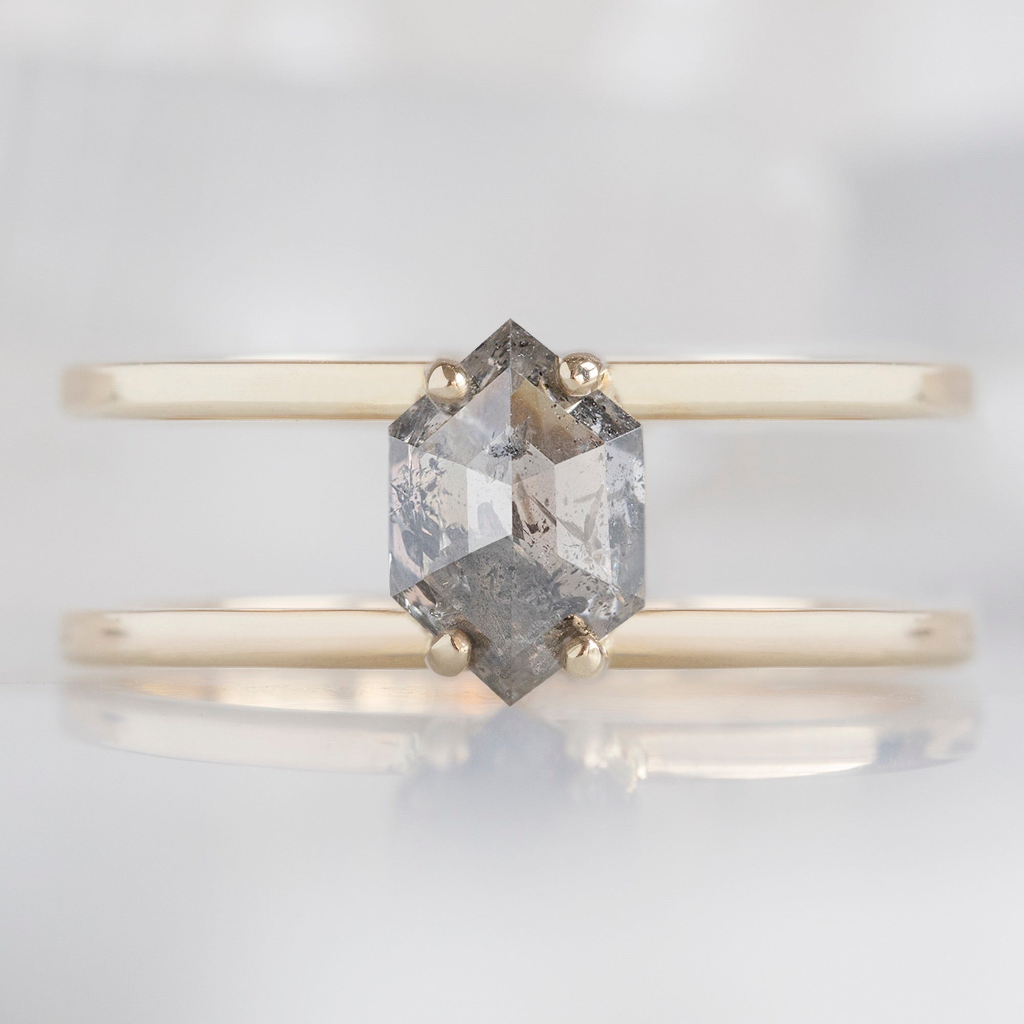 The Poppy Ring | 1.02ct Hexagon Salt and Pepper Diamond in 14K Yellow Gold