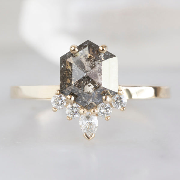 The Aster Ring | 1.05ct Hexagon Salt and Pepper Diamond in 14K Yellow Gold