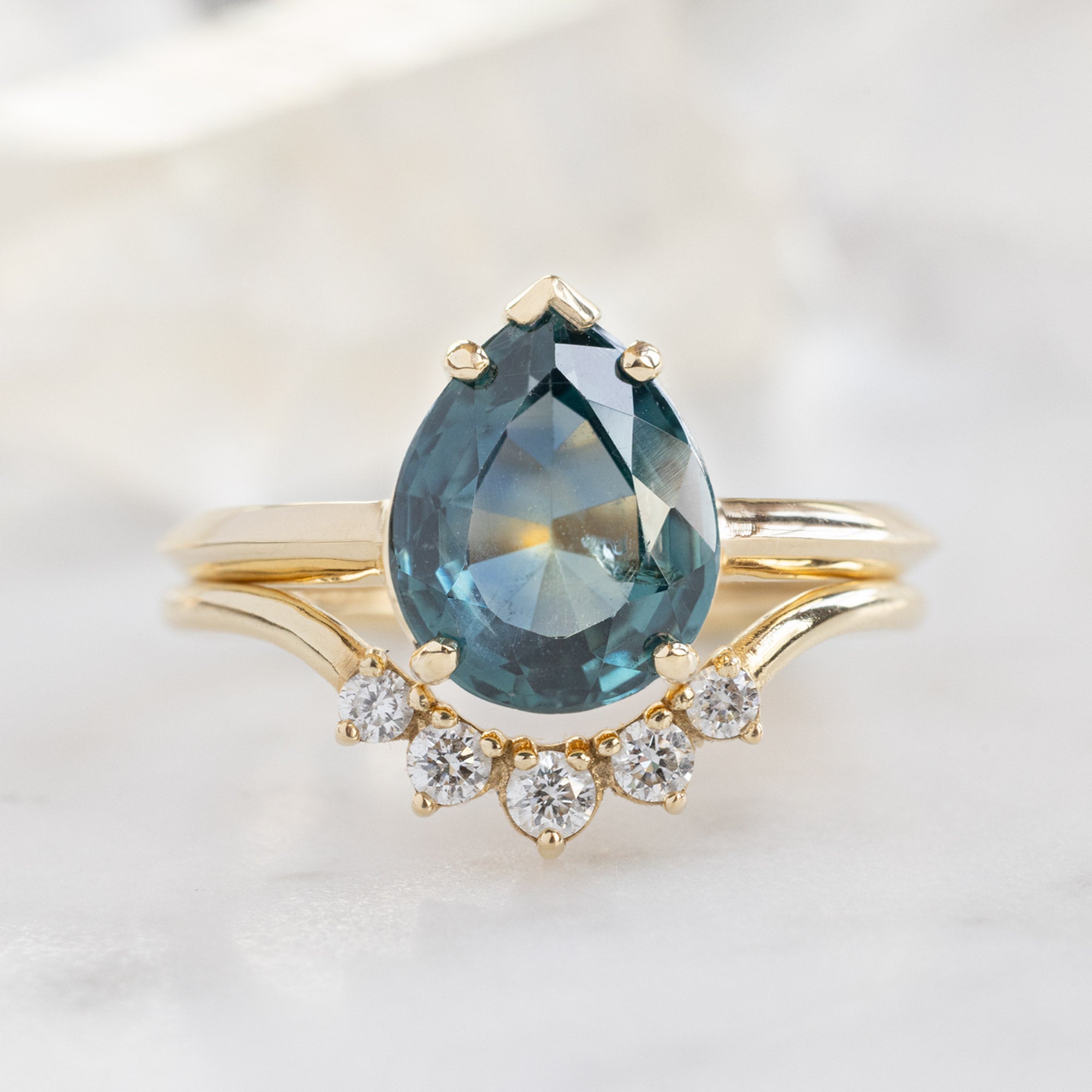 buy:the-sage-ring-2-88ct-pear-montana-sapphire-in-14k-yellow-gold,one-of-a-kind-white-diamond-sunburst-stacking-band-14k-or-18k-yellow-gold