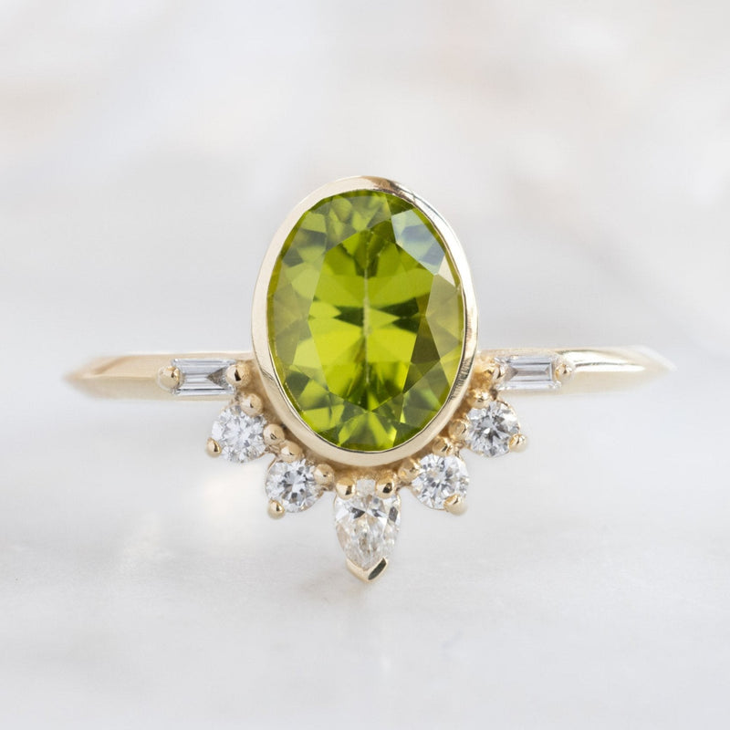 The Posy Ring | 1.36ct Oval Peridot in 14K Yellow Gold