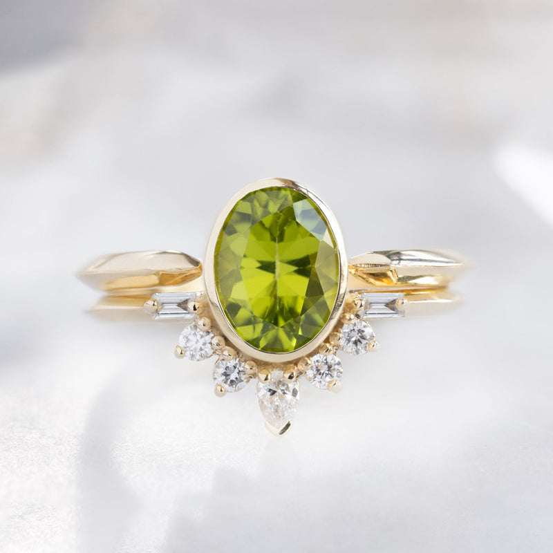 The Posy Ring | 1.36ct Oval Peridot in 14K Yellow Gold