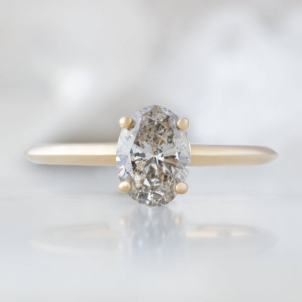 The Bryn Ring | 0.73ct Oval Cut Salt and Pepper Diamond in 14K Yellow Gold