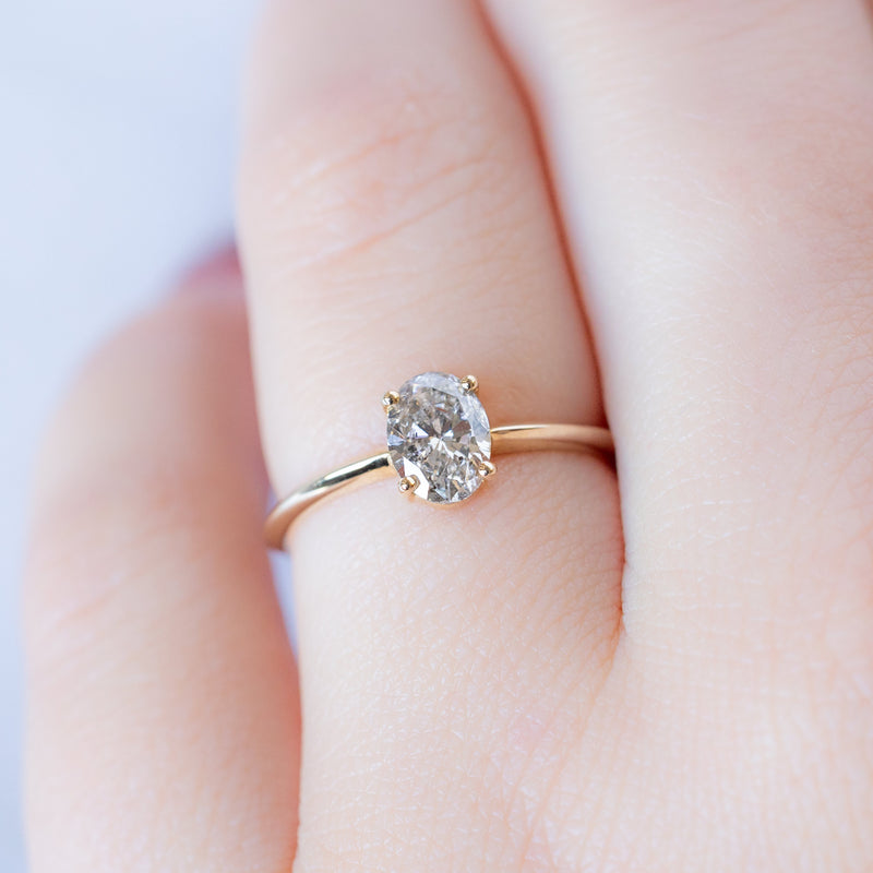 The Bryn Ring | 0.73ct Oval Cut Salt and Pepper Diamond in 14K Yellow Gold