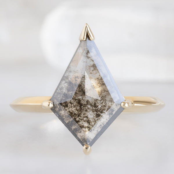 The Sage Ring with a 1.4ct Lab Grown Salt and Pepper Kite in 14K Yellow Gold on white background