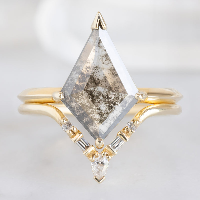 The Sage Ring with a 1.4ct Lab Grown Salt and Pepper Kite in 14K Yellow Gold with White Diamond Tiara Stacking Band