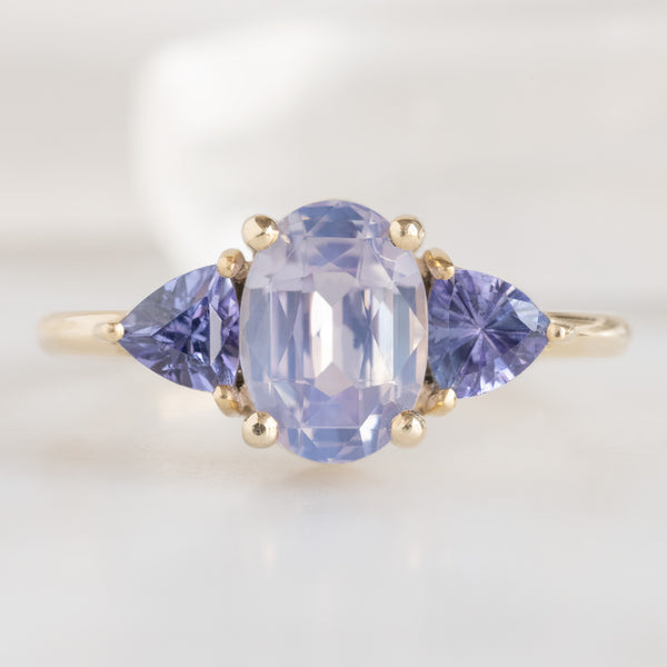 The Watercolor Jade Ring with a 1.81ct Oval Lavender Sapphire in 14K Yellow Gold