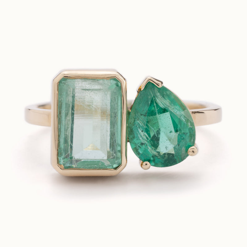 The Watercolor You and Me Ring | 1.93ct Emerald Cut Emerald in 14K Yellow Gold