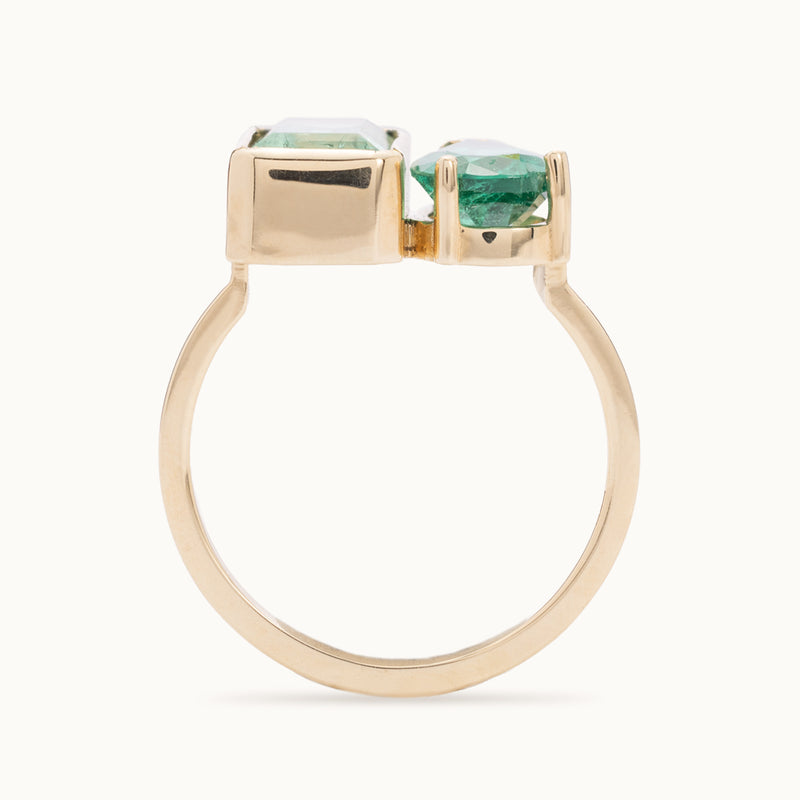 The Watercolor You and Me Ring | 1.93ct Emerald Cut Emerald in 14K Yellow Gold