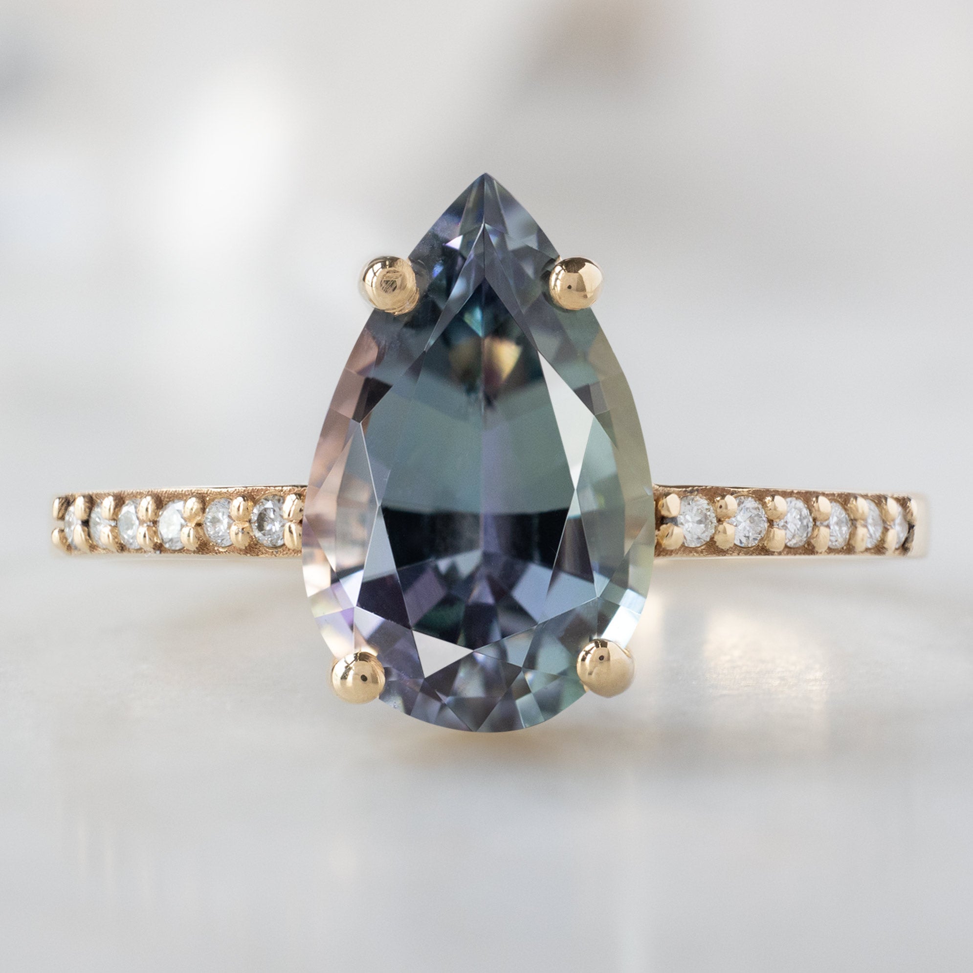 The Willow Ring with a 2.26ct Pear Tanzanite in 14K Yellow Gold