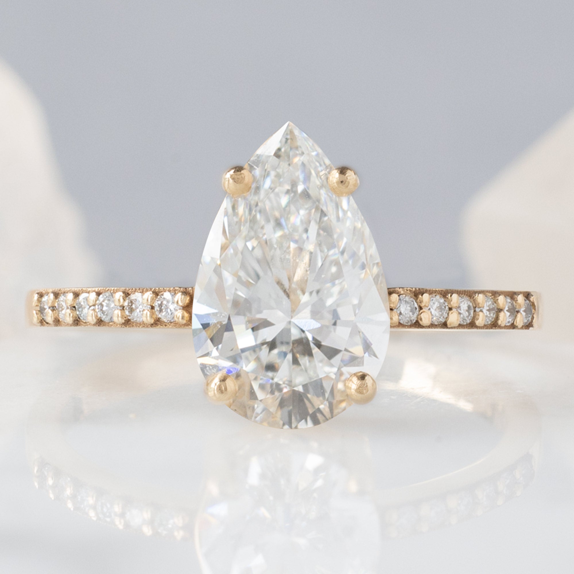 The Willow Ring | 1.50ct Pear Lab Grown White Diamond in 14k Yellow Gold