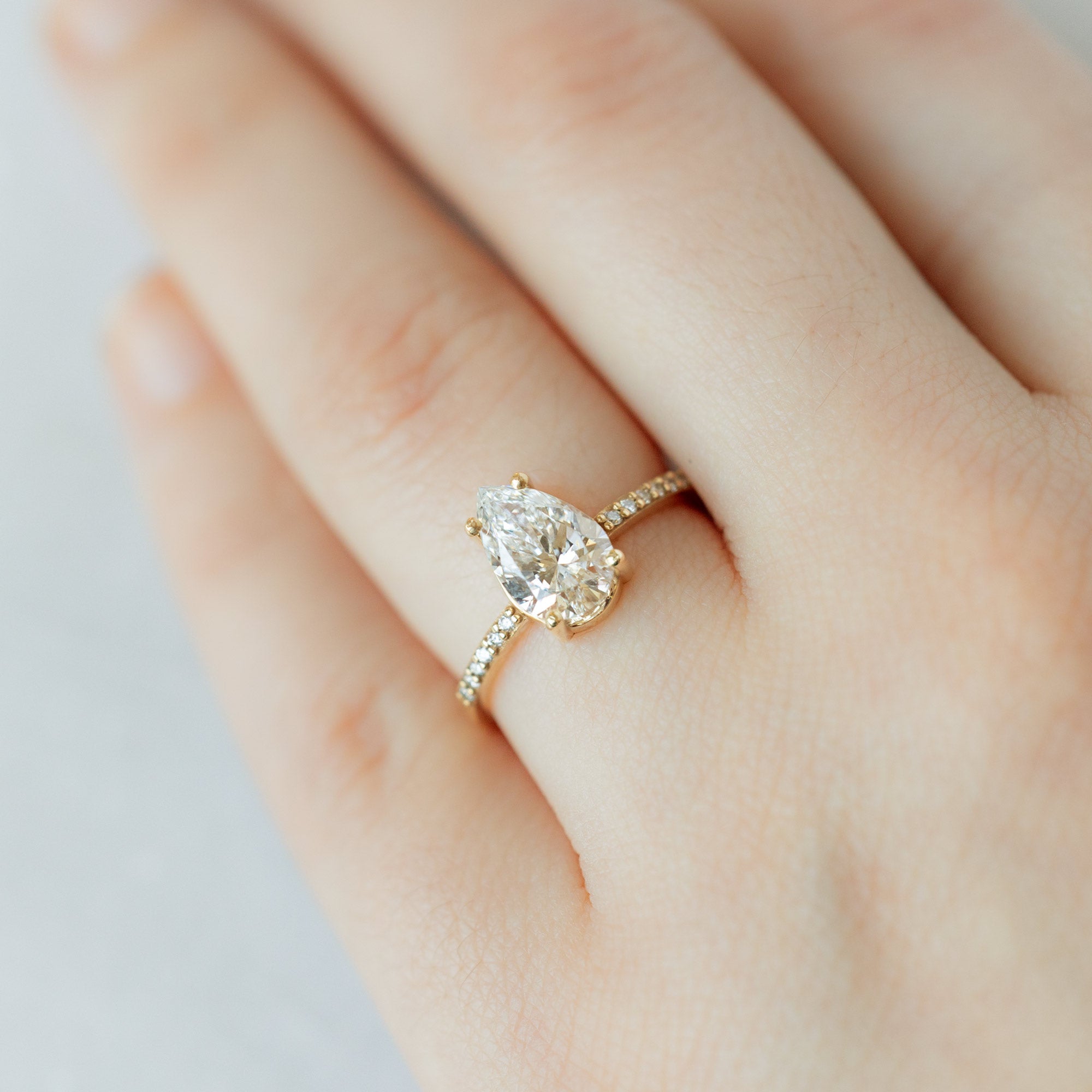 The Willow Ring | 1.50ct Pear Lab Grown White Diamond in 14k Yellow Gold