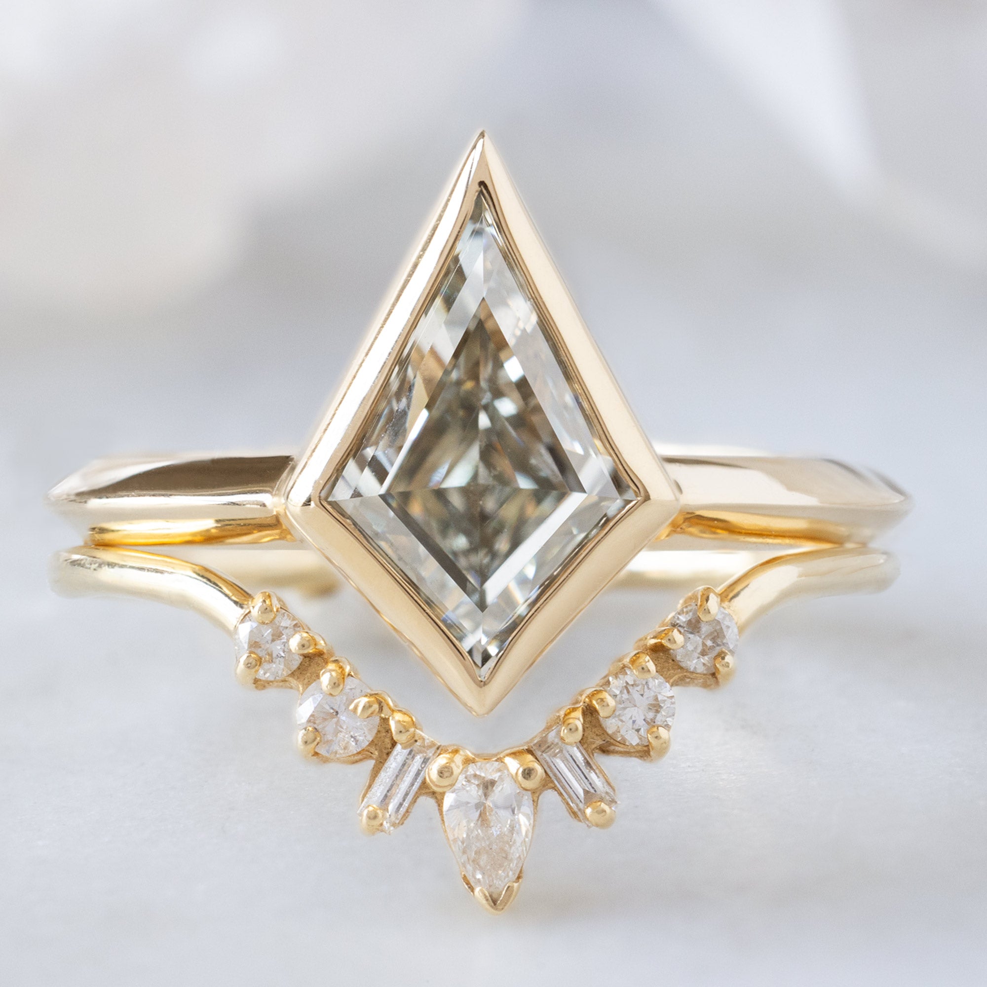 buy:the-hazel-ring-2-00ct-kite-lab-grown-white-diamond-in-14k-yellow-gold,one-of-a-kind-geometric-white-diamond-sunburst-stacking-band-14k-or-18k-yellow-gold