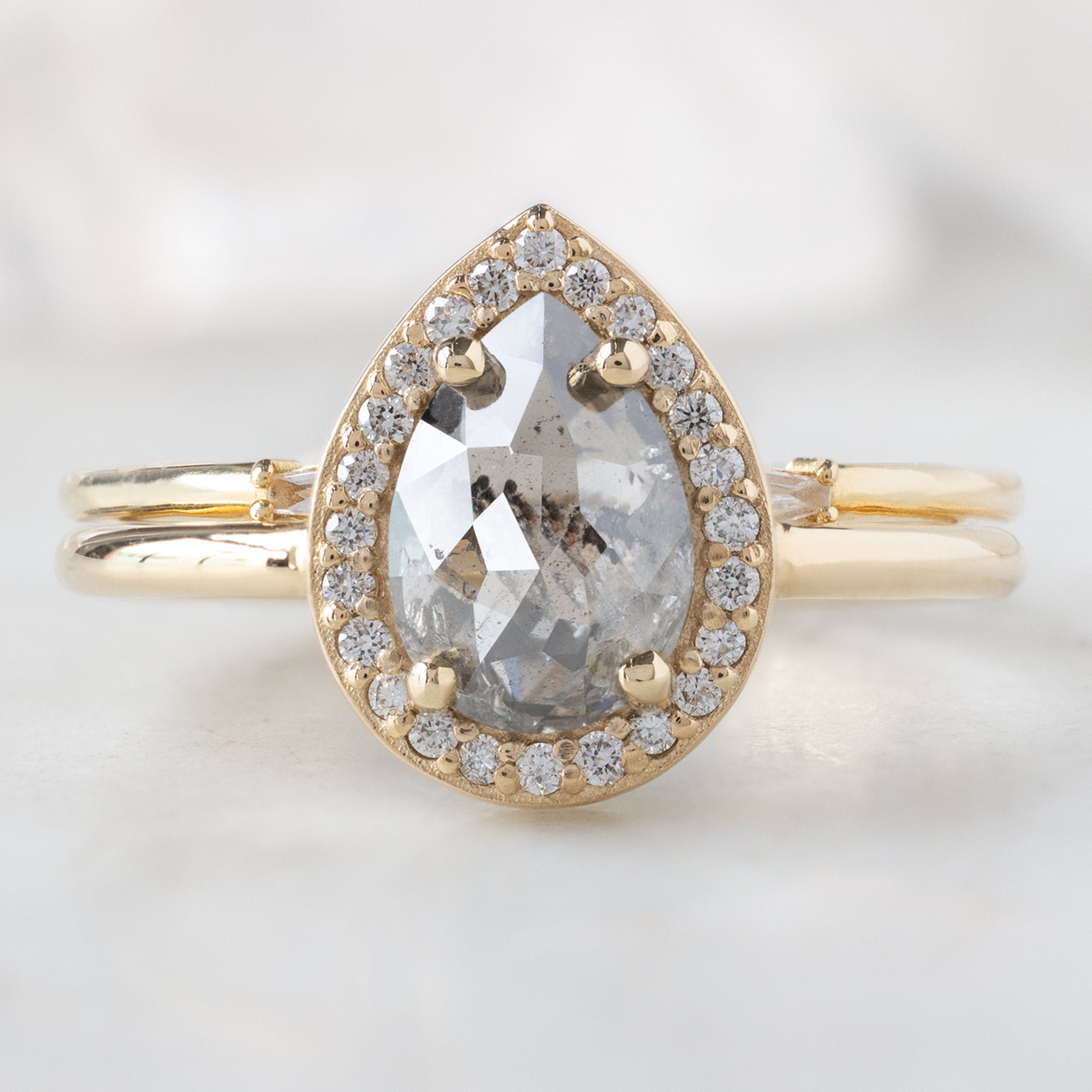 buy:open-cuff-baguette-white-diamond-stacking-band-14k-or-18k-yellow-gold,the-dahlia-ring-1-12ct-pear-salt-and-pepper-diamond-in-14k-yellow-gold