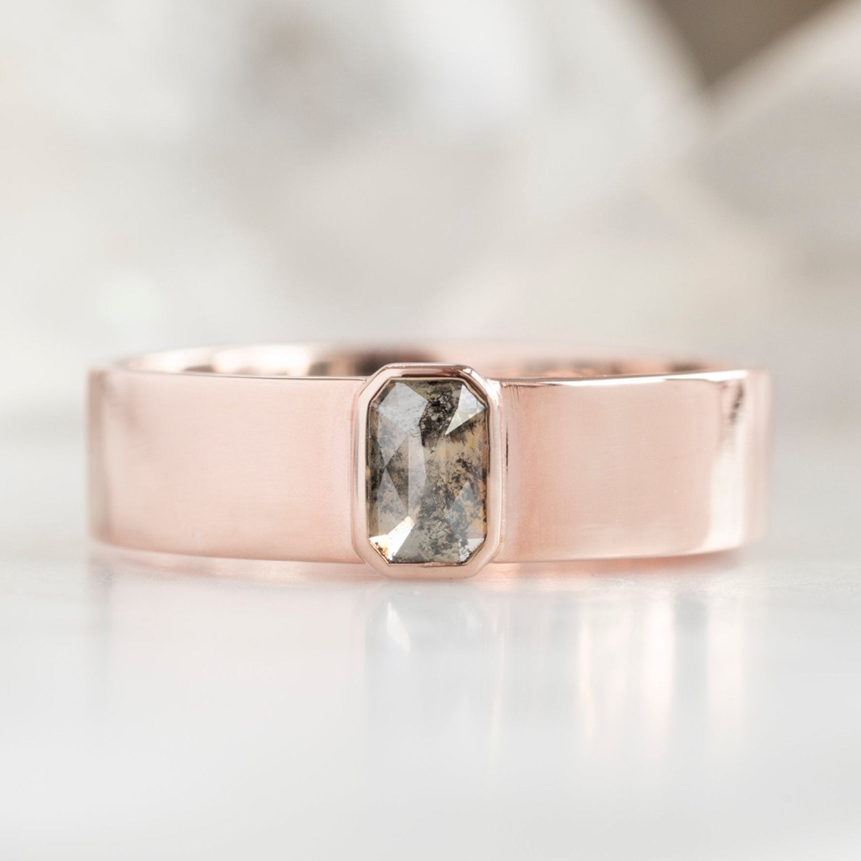 The Cigar Band | 0.38ct Emerald Salt and Pepper Diamond in 14K Rose Gold