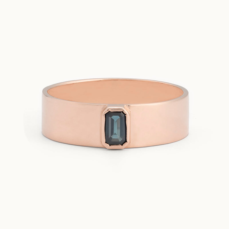 The Cigar Band | 0.35ct Emerald Blue Sapphire in 14K Rose Gold