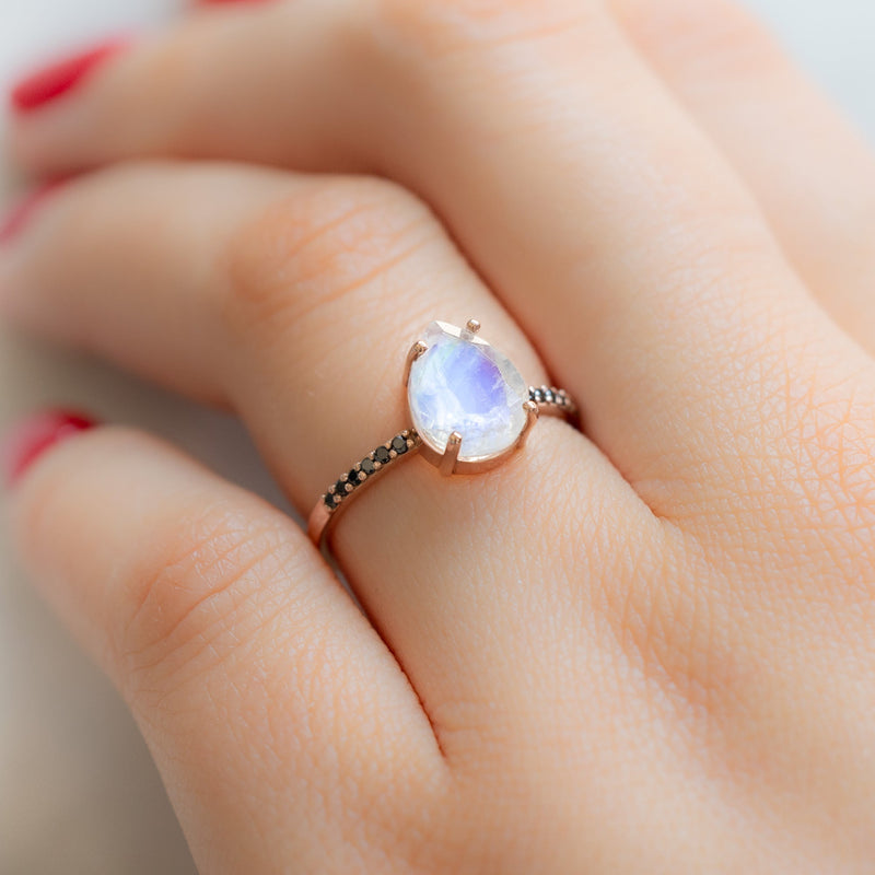 The Willow Ring | 1.53ct Pear Moonstone in 14K Rose Gold