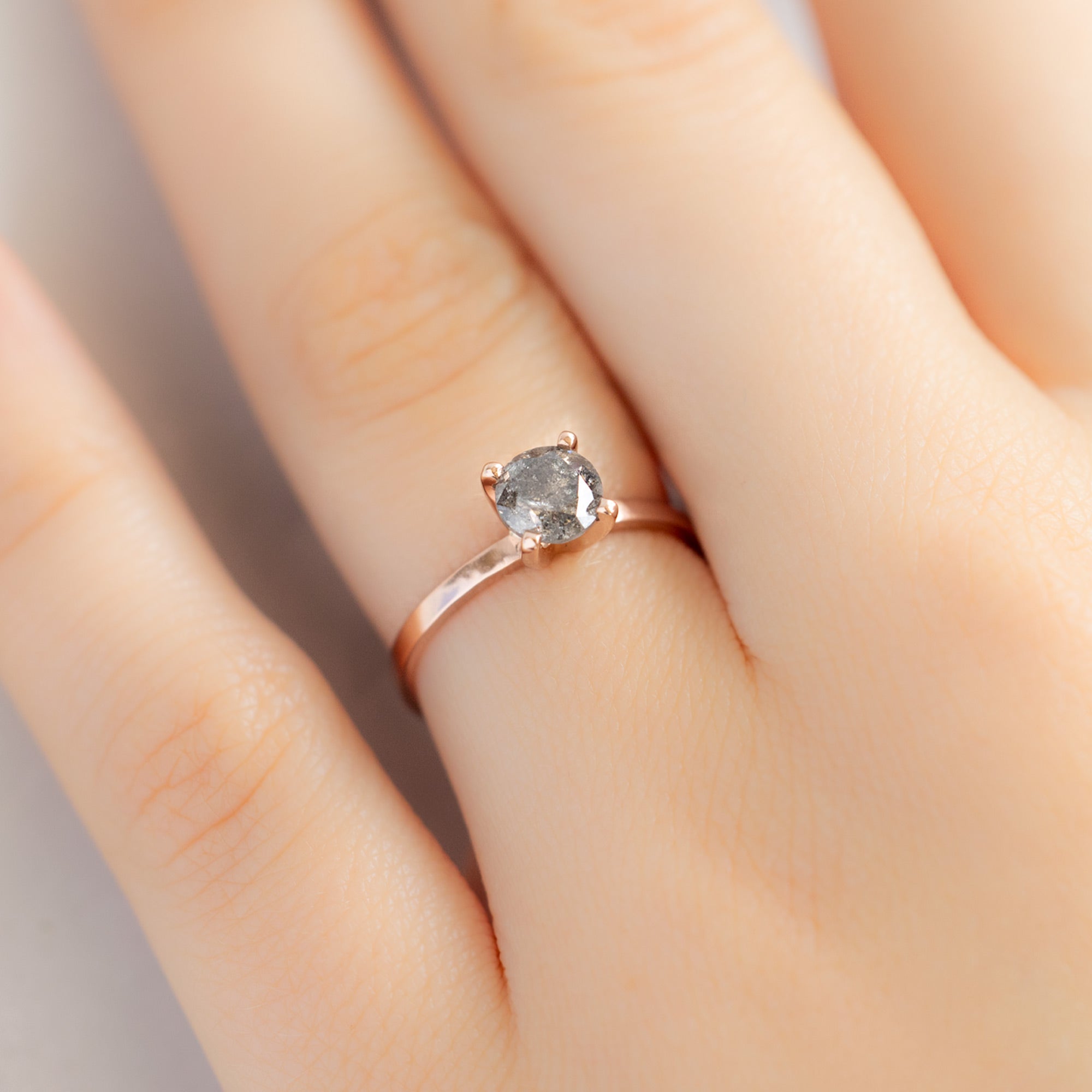 The Bryn Ring | 0.82ct Round Salt and Pepper Diamond in 14K Rose Gold