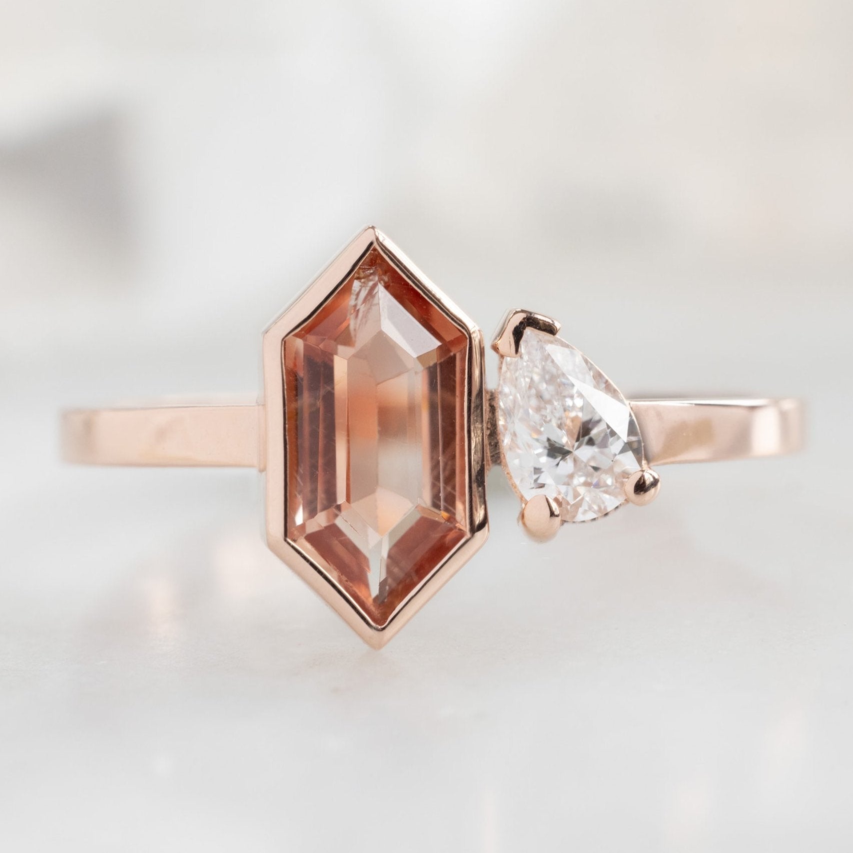 The You and Me Ring | 0.60ct Hexagon Sunstone in 14K Rose Gold