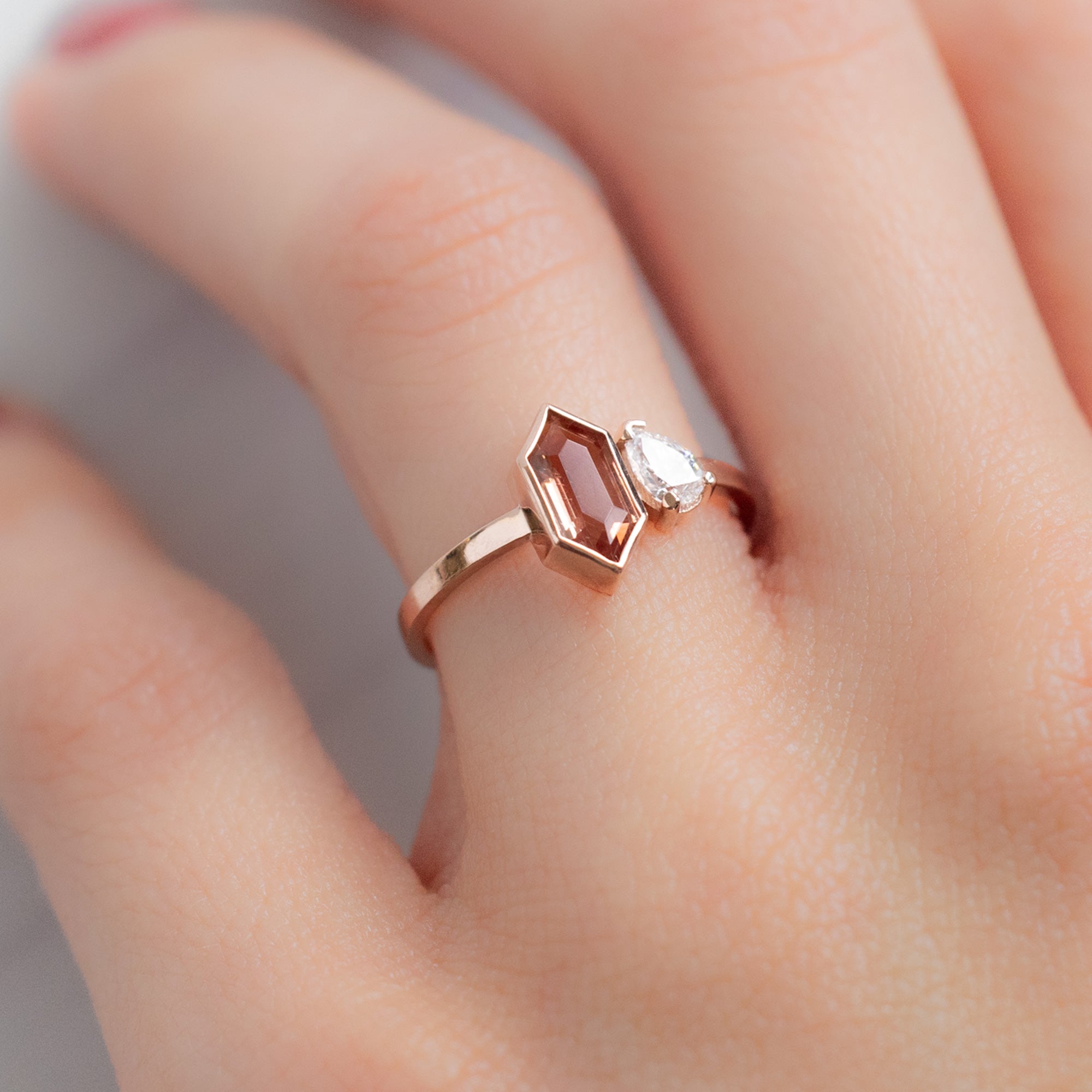 The You and Me Ring | 0.60ct Hexagon Sunstone in 14K Rose Gold